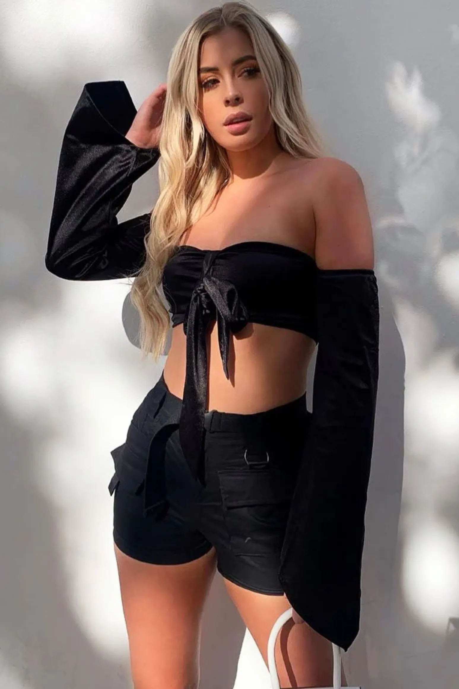 Rebellious Fashion Black Buckle Front Woven Utility Shorts - Minh