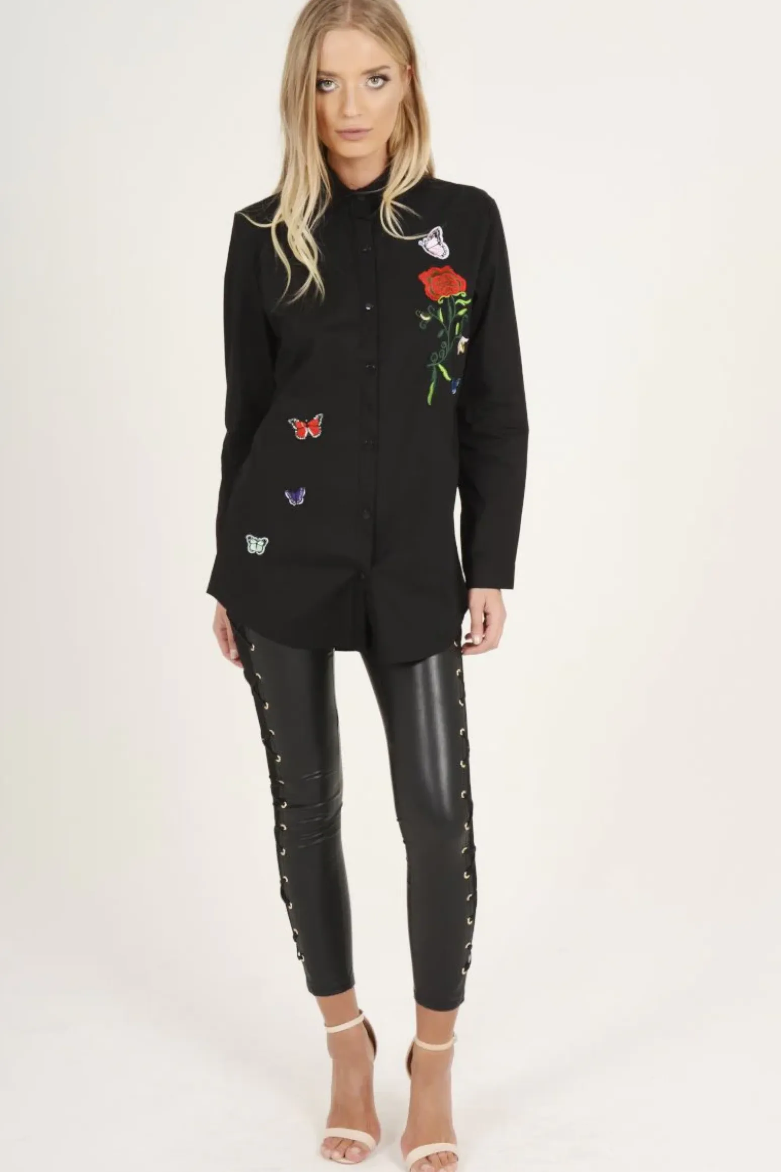 Rebellious Fashion Black Butterfly Embroidered Shirt - Elita