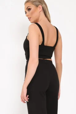 Rebellious Fashion Black Button Detail Crop Top - Amory