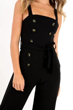 Rebellious Fashion Black Button Front Belted Culotte Jumpsuit - Magy