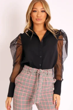 Rebellious Fashion Black Button Front Sheer Long Sleeve Shirt - Fay