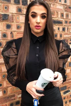 Rebellious Fashion Black Button Front Sheer Long Sleeve Shirt - Fay
