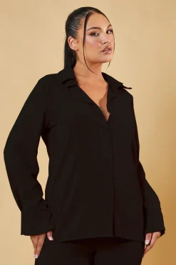 Rebellious Fashion Black Button Up Front Shirt & Wide Leg Trouser Co-ord - Alicia