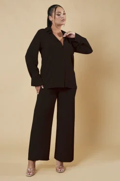 Rebellious Fashion Black Button Up Front Shirt & Wide Leg Trouser Co-ord - Alicia