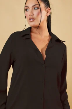 Rebellious Fashion Black Button Up Front Shirt & Wide Leg Trouser Co-ord - Alicia