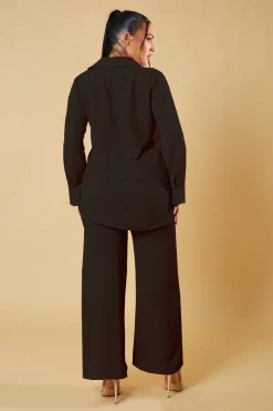 Rebellious Fashion Black Button Up Front Shirt & Wide Leg Trouser Co-ord - Alicia
