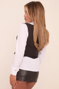 Rebellious Fashion Black Button Up Two In One Waistcoat - Bliss