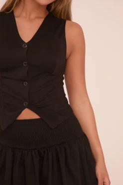 Rebellious Fashion Black Button Up Waist Coat & Puffball Mini Skirt Co-ord Set - Charity