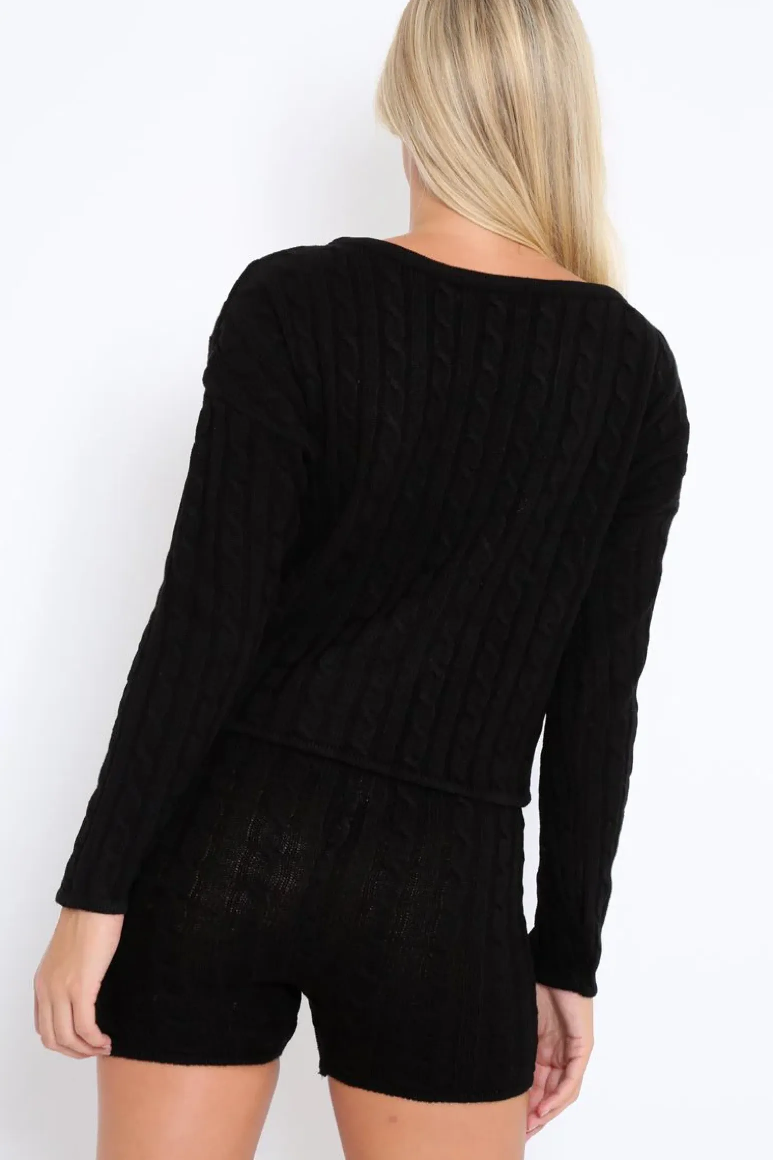 Rebellious Fashion Black Cable Knit Loungewear Set - Karlie