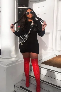 Rebellious Fashion Black Cable Knit Off Shoulder Jumper Dress - Berry