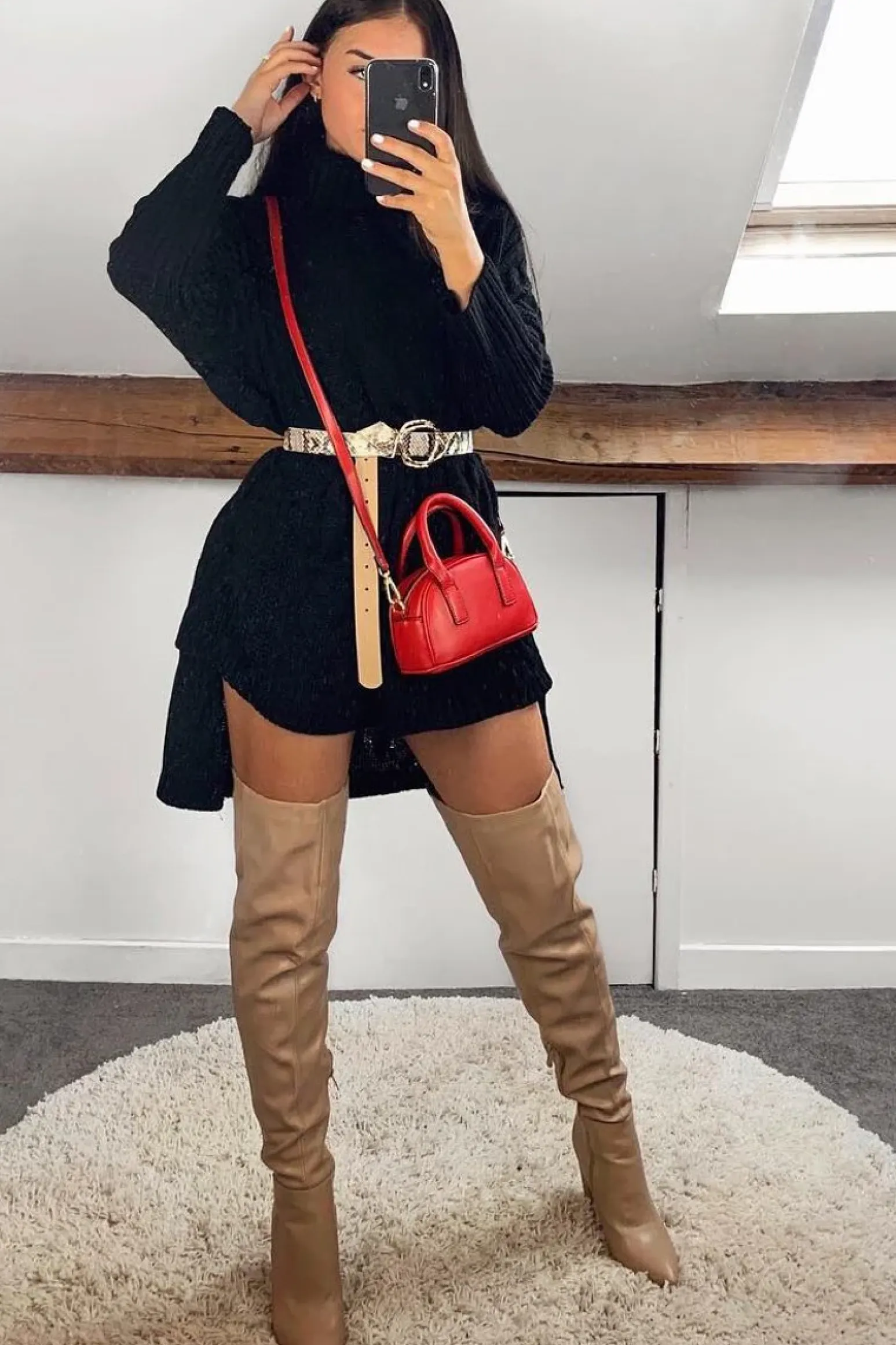 Rebellious Fashion Black Cable Knit Roll Neck Jumper - Laraina