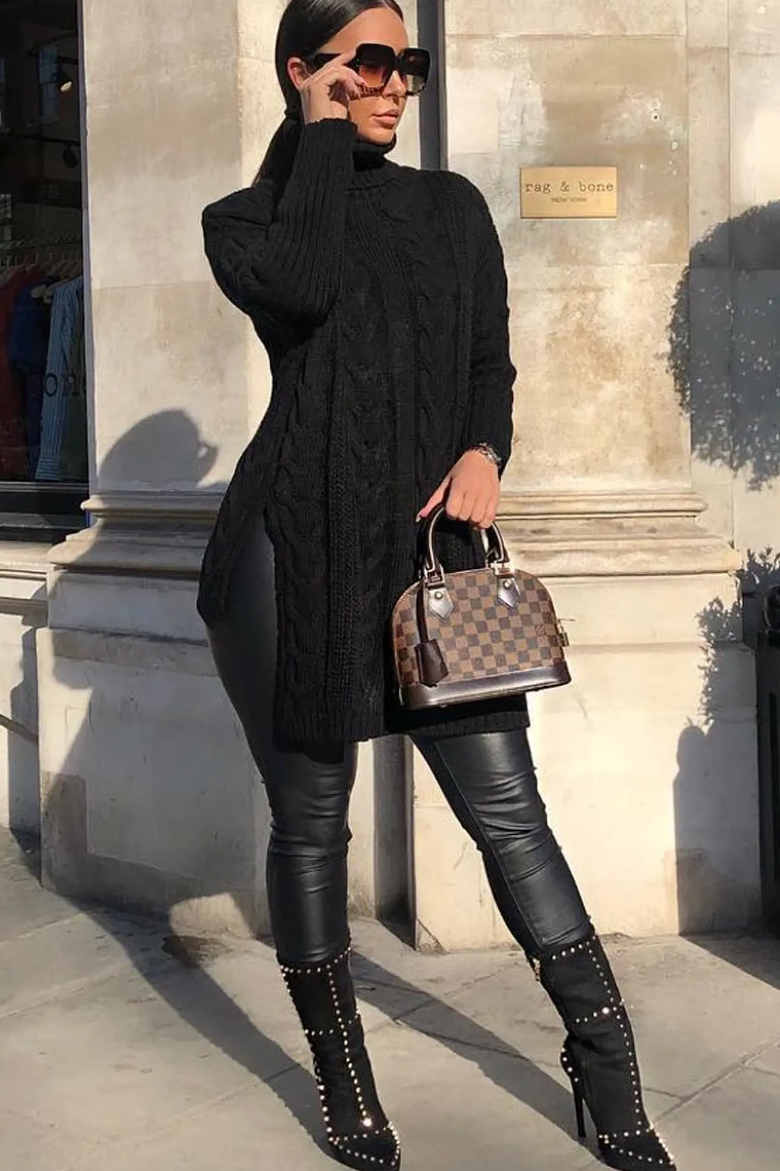 Rebellious Fashion Black Cable Knit Roll Neck Jumper - Laraina