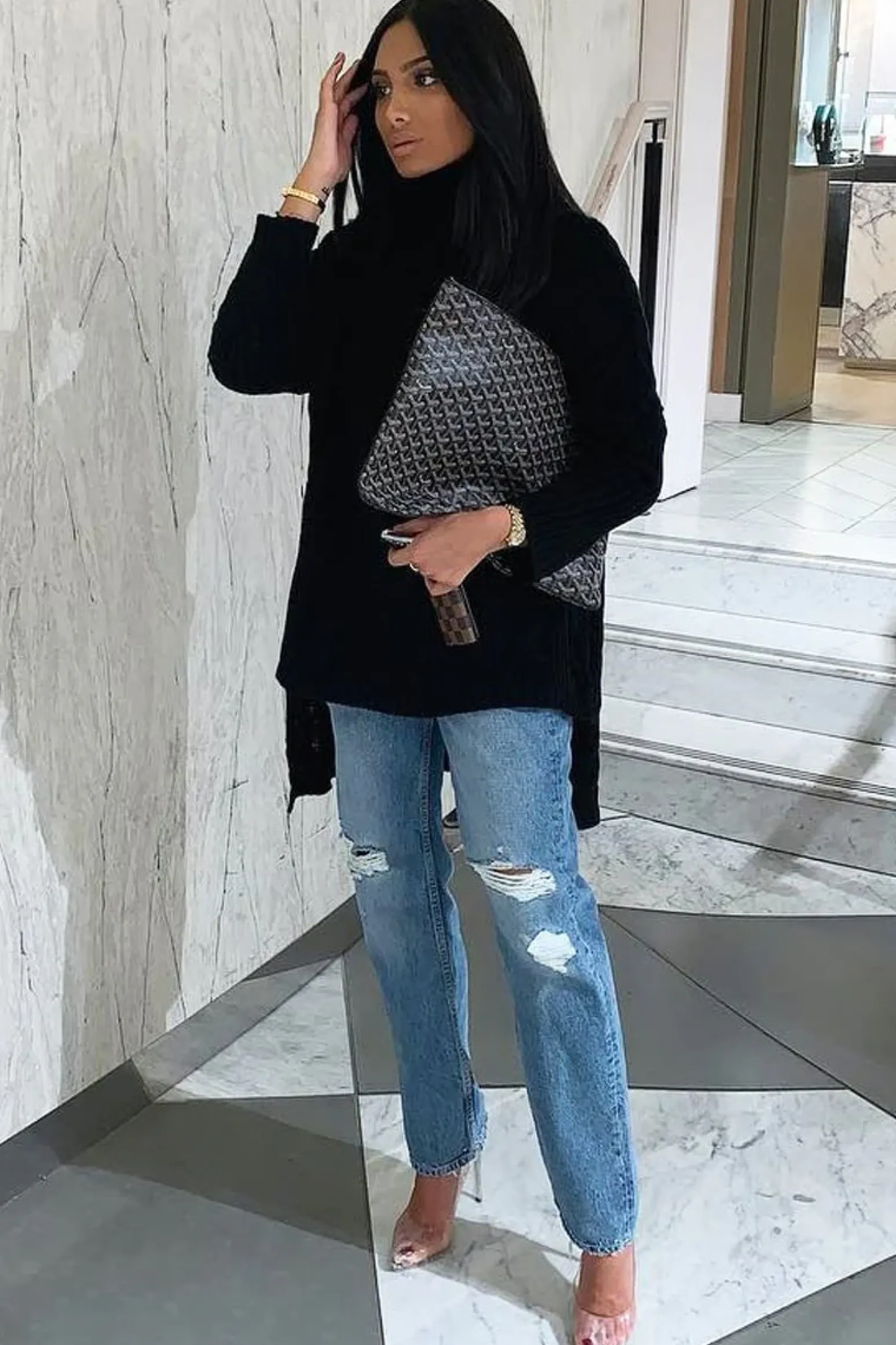 Rebellious Fashion Black Cable Knit Roll Neck Jumper - Laraina