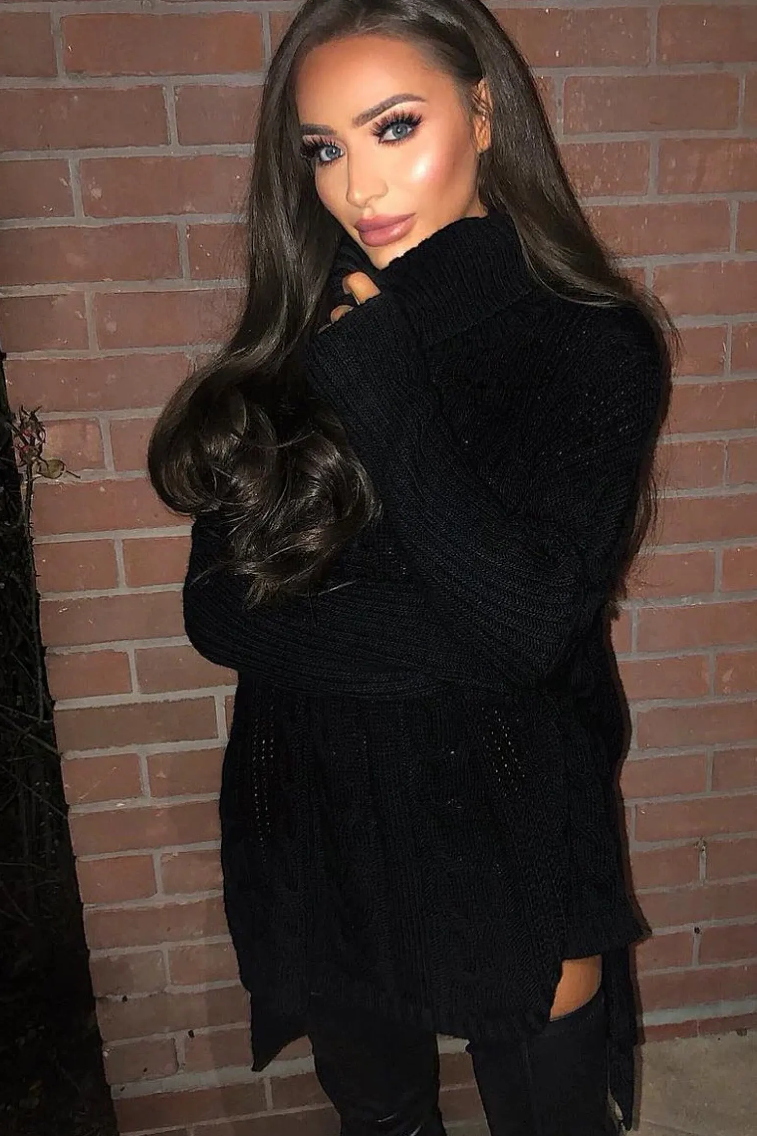 Rebellious Fashion Black Cable Knit Roll Neck Jumper - Laraina