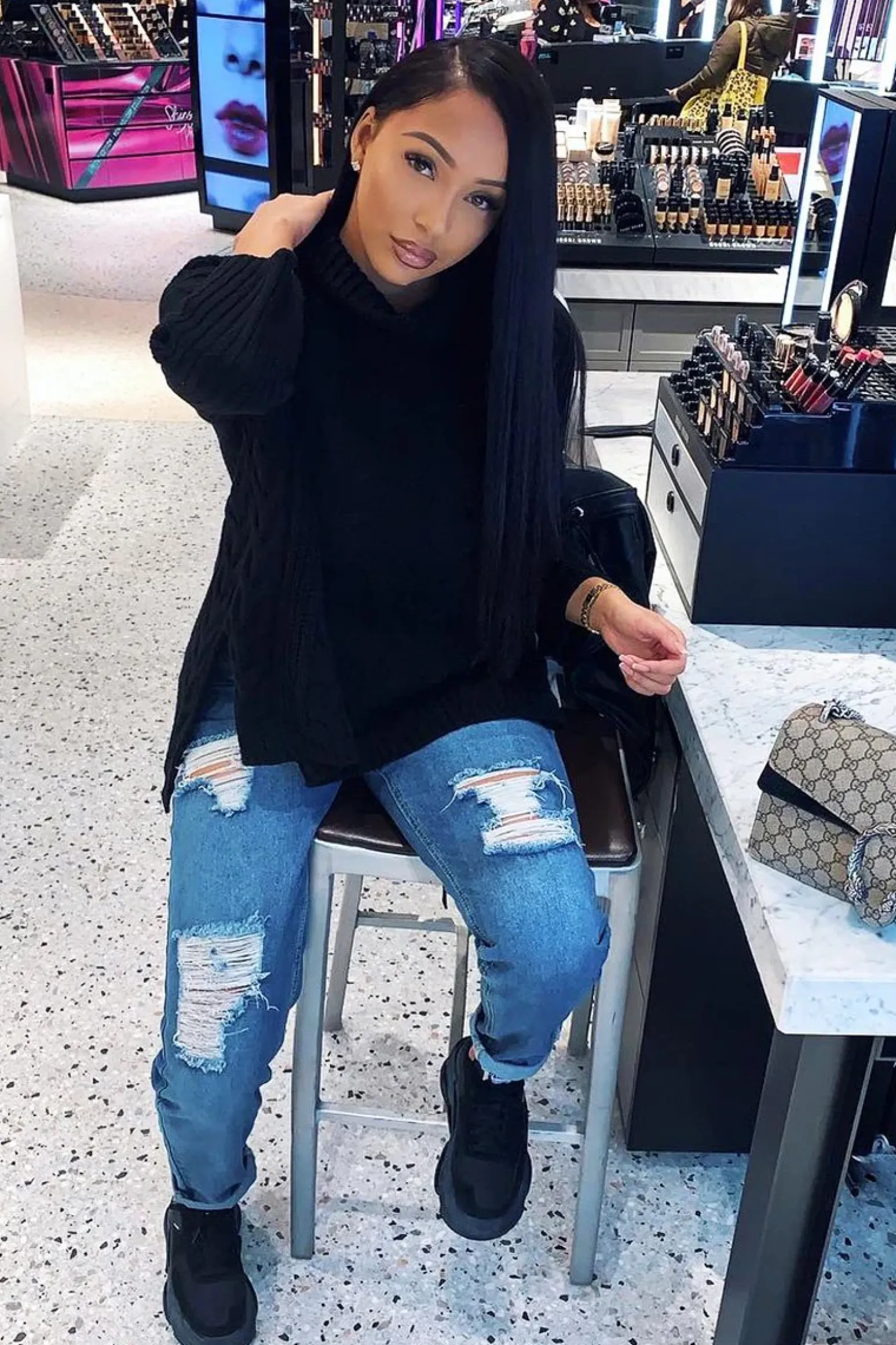 Rebellious Fashion Black Cable Knit Roll Neck Jumper - Laraina