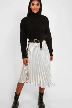 Rebellious Fashion Black Cable Knit Sleeve Detail Jumper - Miyonna