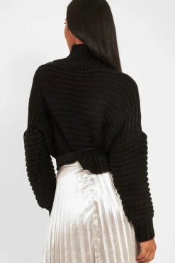 Rebellious Fashion Black Cable Knit Sleeve Detail Jumper - Miyonna