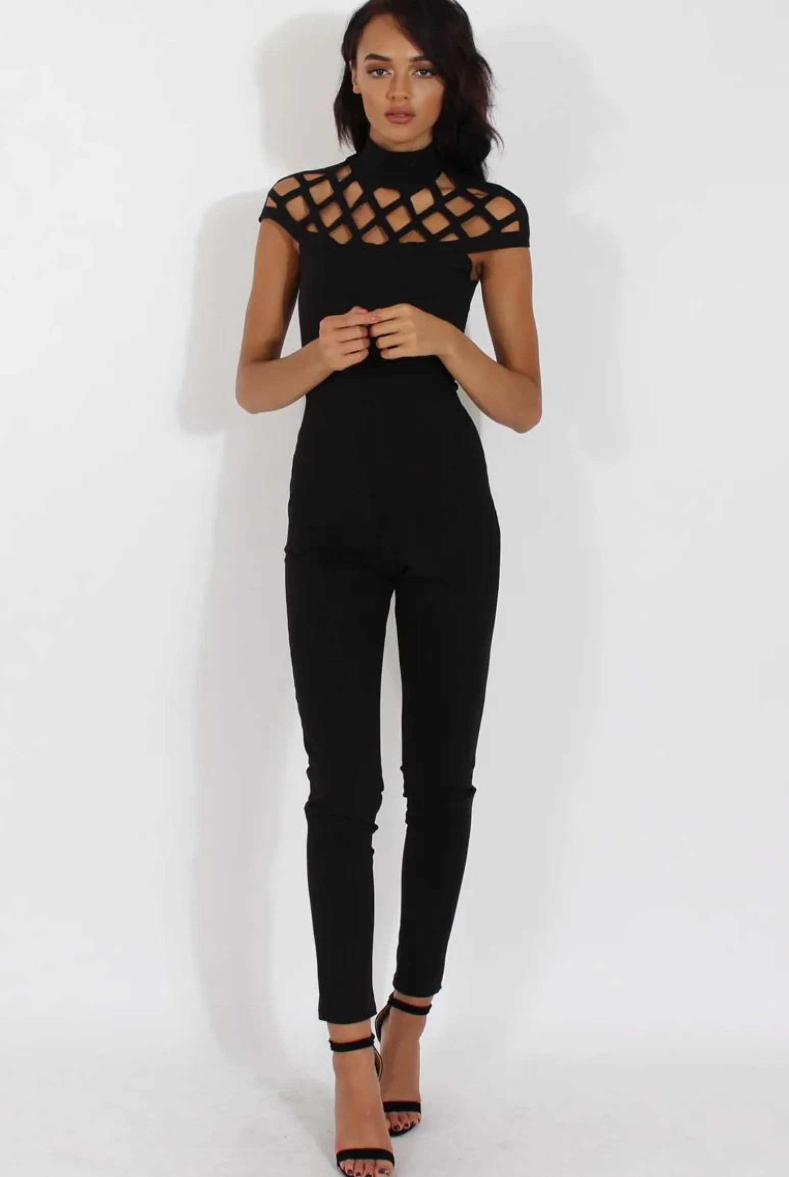 Rebellious Fashion Black Cage Detail Jumpsuit - Aurelia