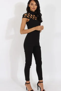 Rebellious Fashion Black Cage Detail Jumpsuit - Aurelia