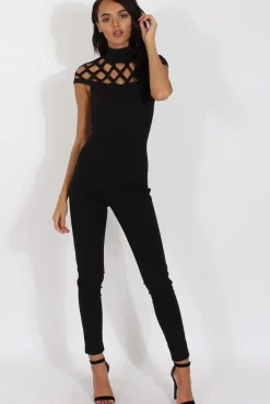 Rebellious Fashion Black Cage Detail Jumpsuit - Aurelia