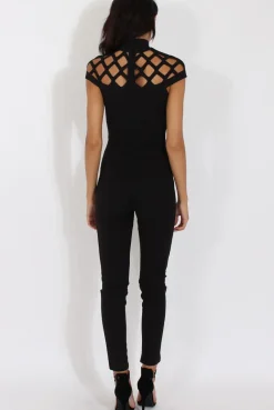 Rebellious Fashion Black Cage Detail Jumpsuit - Aurelia