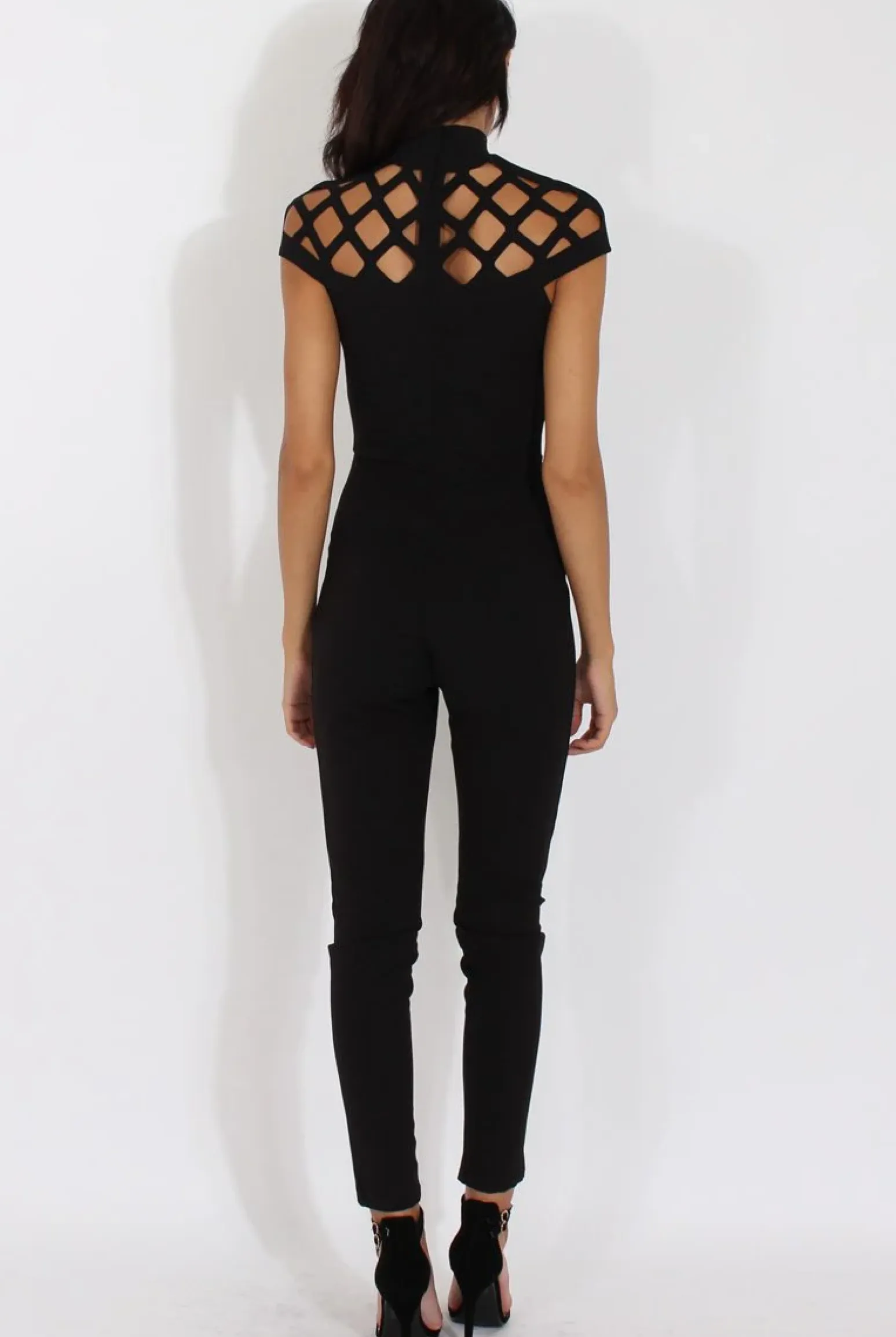 Rebellious Fashion Black Cage Detail Jumpsuit - Aurelia