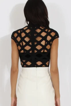 Rebellious Fashion Black Cage High Neck Bodysuit - Tess