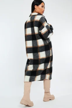 Rebellious Fashion Black Camel Check Pocket Front Longline Shacket - Sanii