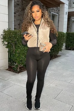 Rebellious Fashion Black Camel Reversible Cropped Puffer Gilet - Naava