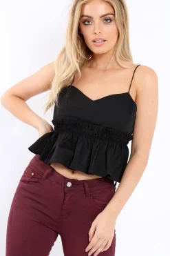 Rebellious Fashion Black Cami Frill Crop Top - Margot