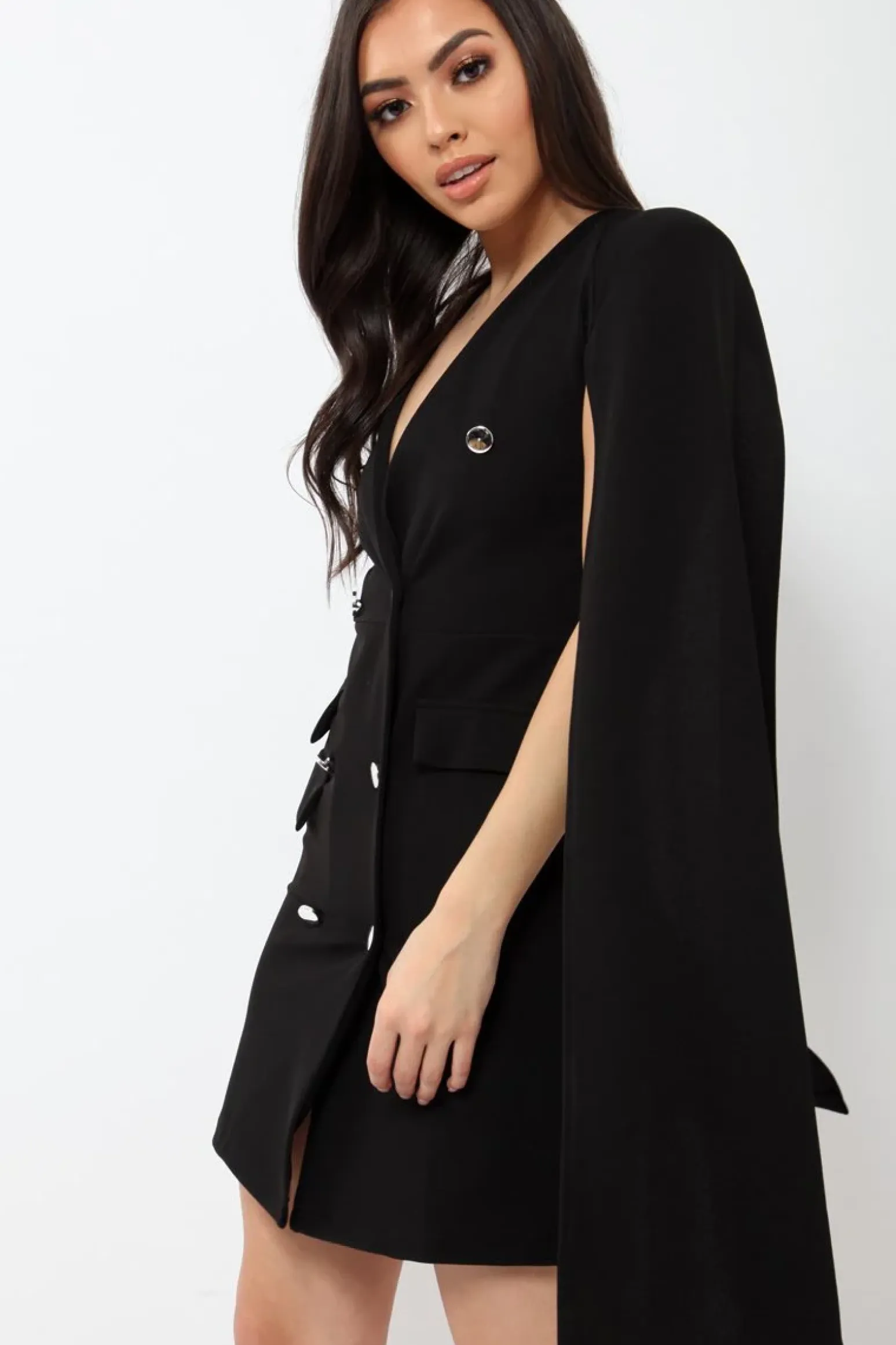 Rebellious Fashion Black Cape Style Blazer Dress - Rosy