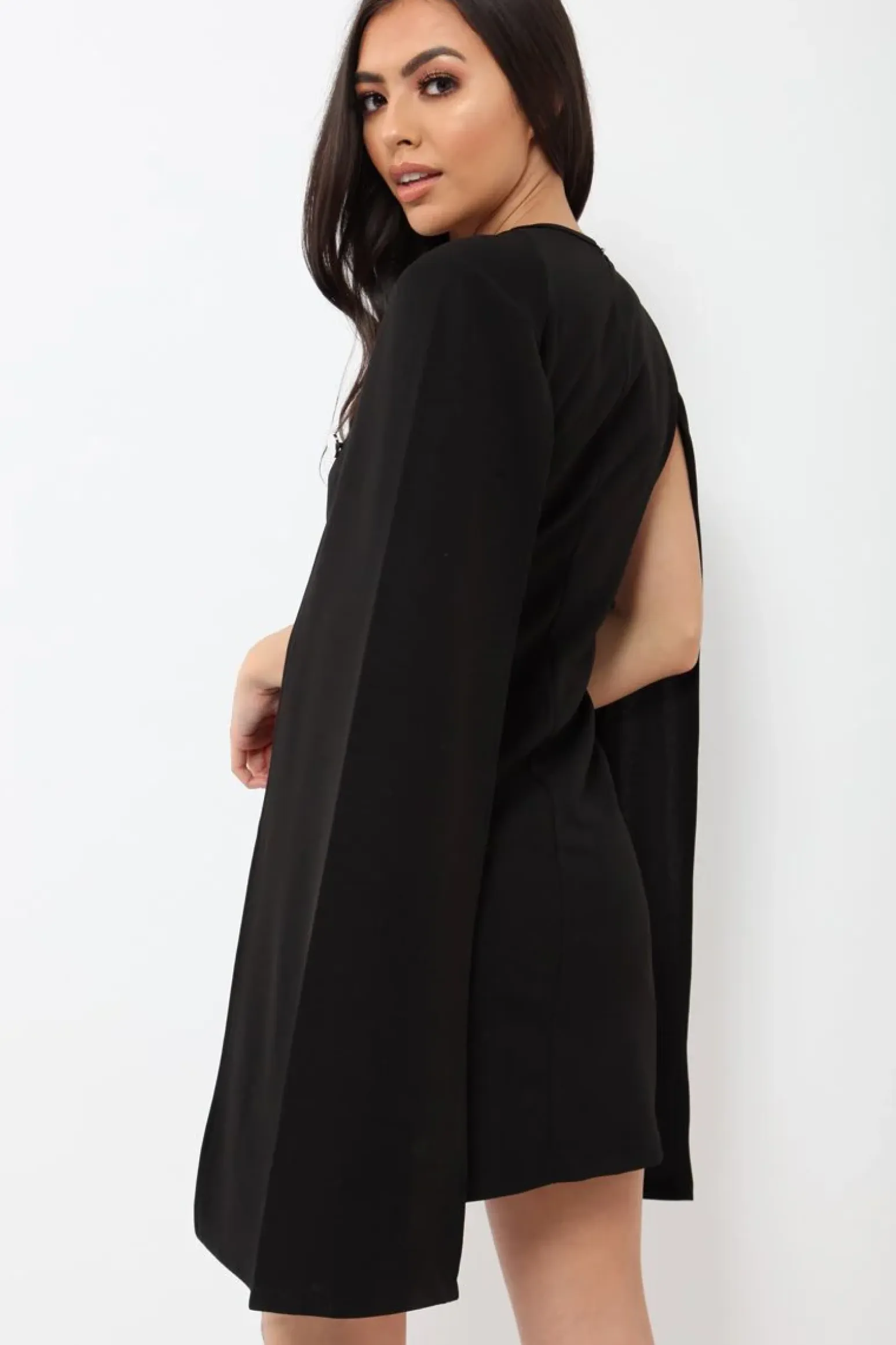 Rebellious Fashion Black Cape Style Blazer Dress - Rosy