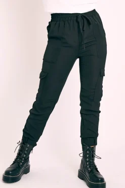Rebellious Fashion Black Cargo Pocket Joggers - Teigen