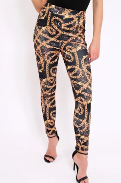 Rebellious Fashion Black Chain Print Trousers - Donika