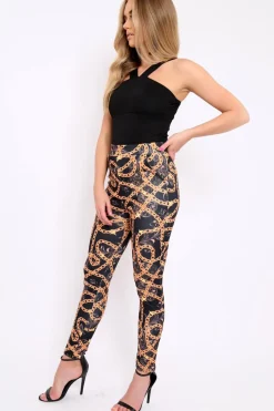 Rebellious Fashion Black Chain Print Trousers - Donika