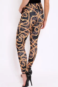 Rebellious Fashion Black Chain Print Trousers - Donika