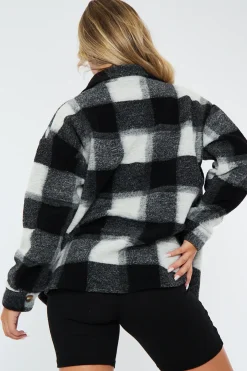 Rebellious Fashion Black Checked Brushed Pocket Front Shacket - Peggy