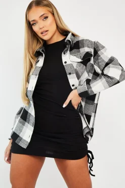 Rebellious Fashion Black Checked Brushed Shacket - Brissa