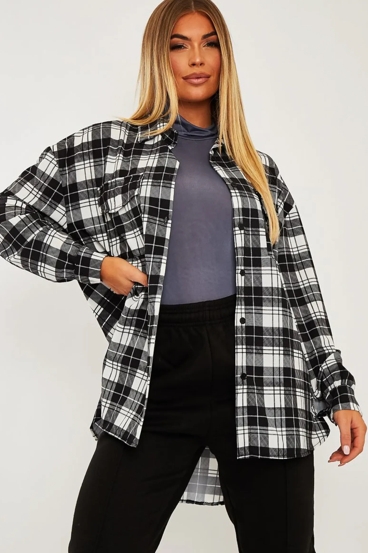 Rebellious Fashion Black Checked Pocket Front Shirt - Haily