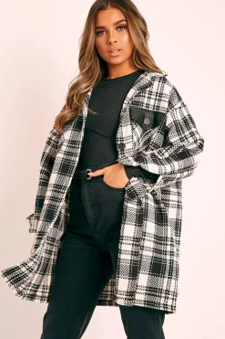 Rebellious Fashion Black Check Faux Leather Panel Oversized Shirt - Breah