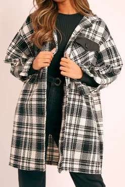 Rebellious Fashion Black Check Faux Leather Panel Oversized Shirt - Breah