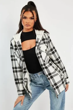 Rebellious Fashion Black Check Hooded Shacket - Destyn