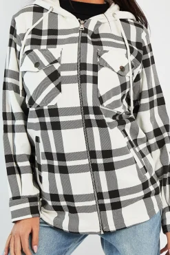 Rebellious Fashion Black Check Hooded Shacket - Destyn
