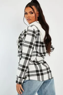 Rebellious Fashion Black Check Hooded Shacket - Destyn