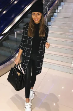 Rebellious Fashion Black Check Long Blazer - Kerrie