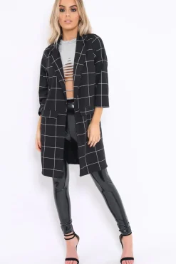 Rebellious Fashion Black Check Long Blazer - Kerrie