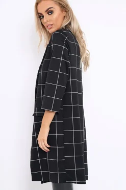 Rebellious Fashion Black Check Long Blazer - Kerrie