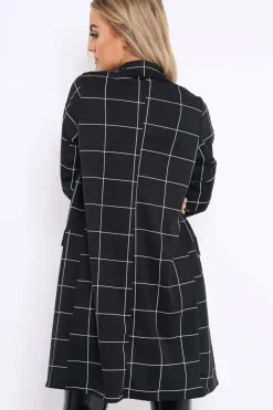 Rebellious Fashion Black Check Long Blazer - Kerrie