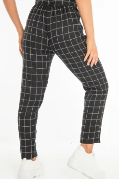 Rebellious Fashion Black Check Paper Bag Trousers - Irma