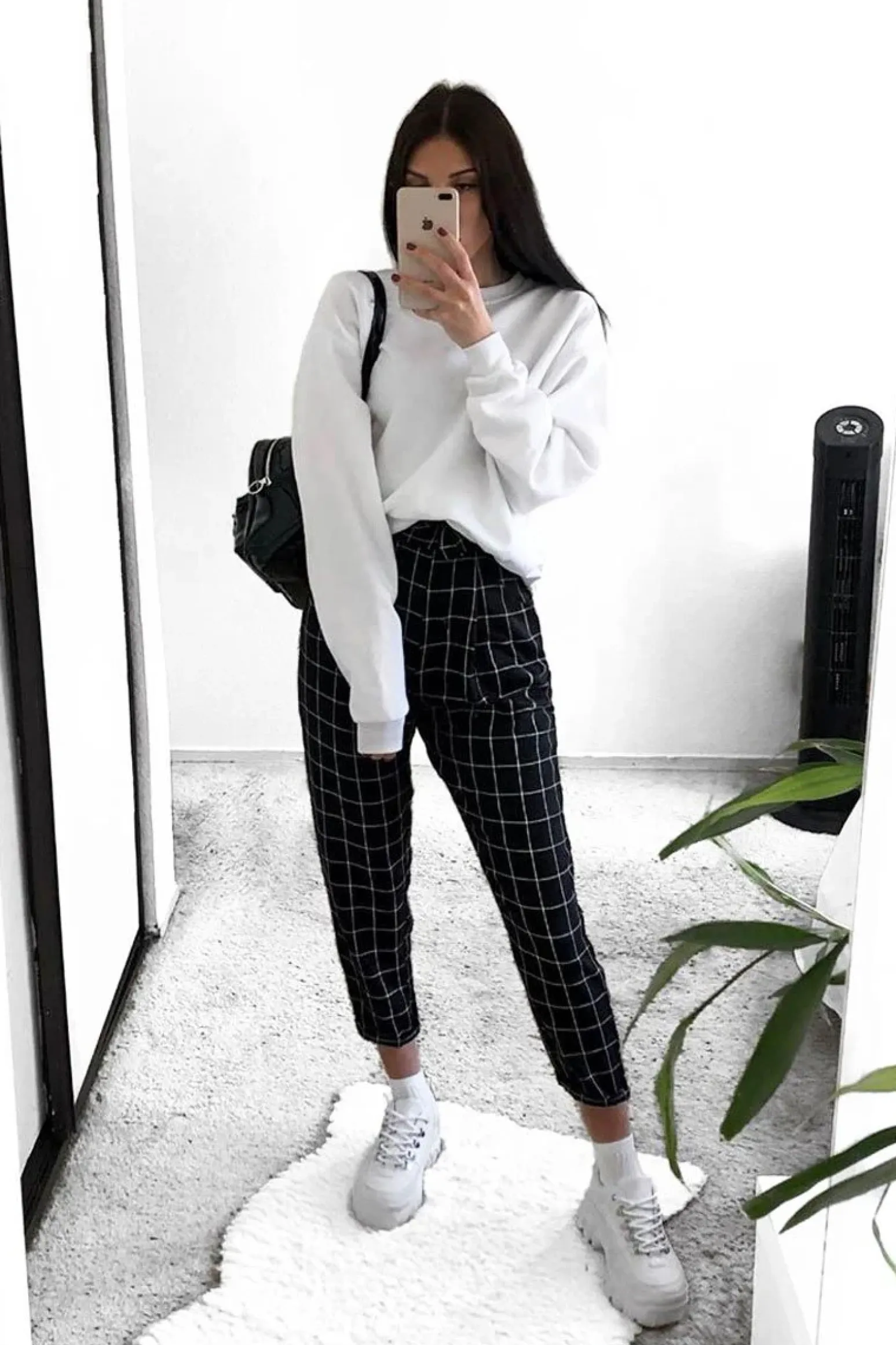 Rebellious Fashion Black Check Paper Bag Trousers - Irma